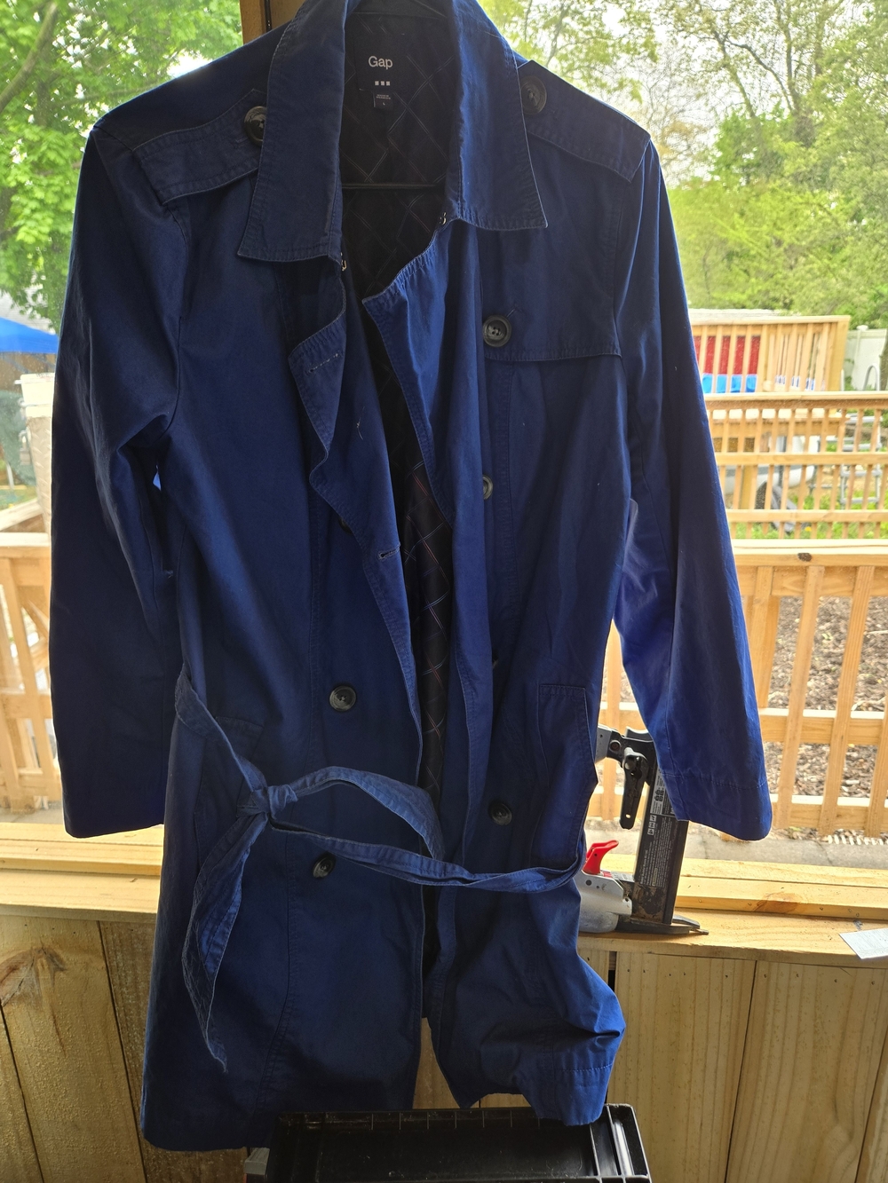 GAP Womens Dark Navy Trench Coat with Waist Tie